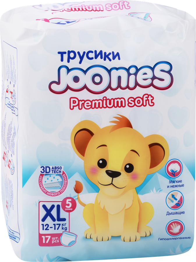 Подгузники-трусики JOONIES Premium Soft XL 12–17кг, 17шт, предпросмотр