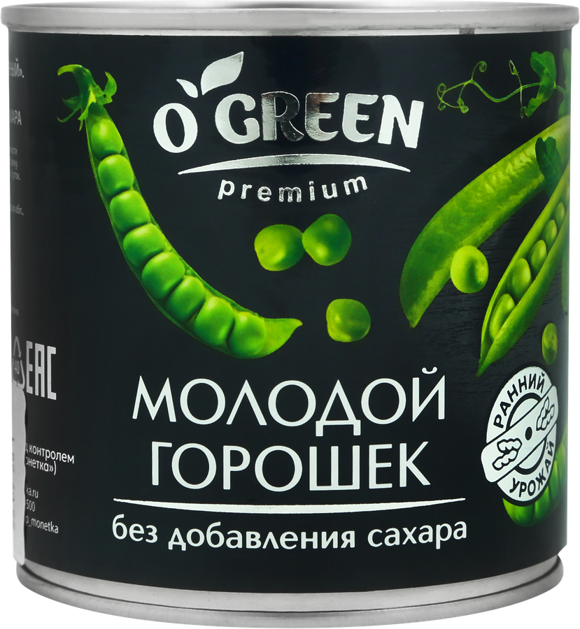 Горошек O`GREEN Premium молодой, без сахара, 400г, превью