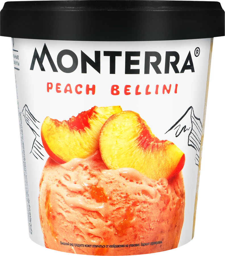 Мороженое MONTERRA Peach Bellini с кусочками персика и взрывной карамелью в шоколаде,&nbsp;ведро, 293г, превью