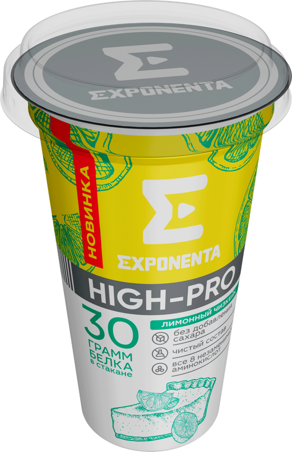 Напиток кисломолочный EXPONENTA HIGH-PRO Лимонный чизкейк обезжиренный с высоким содержанием белка, без змж, 250г, предпросмотр