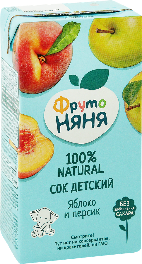 Сок ФРУТОНЯНЯ Яблоко и персик, без сахара, с 3 лет, 500мл, предпросмотр
